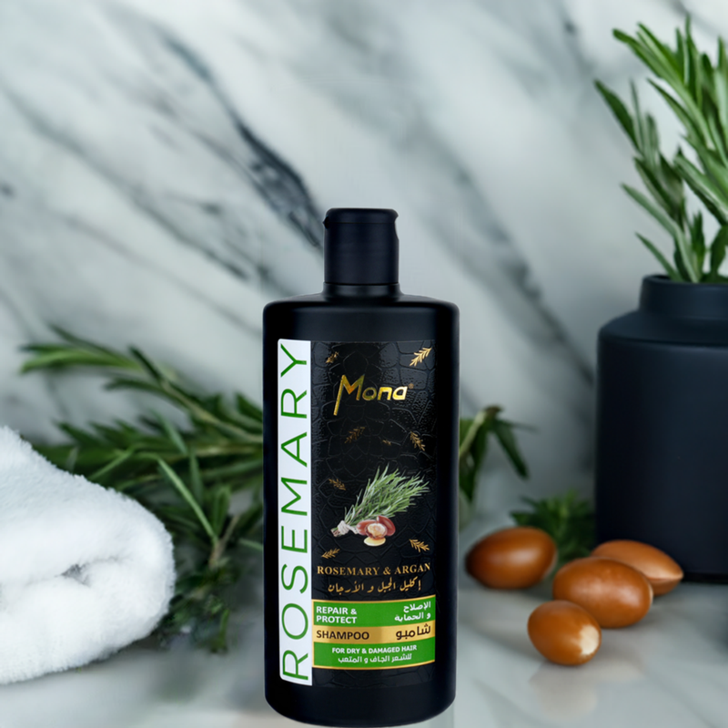 Mona Rosemary and Argan Strengthening Shampoo: Cleanses and Helps Strengthen Dry & brittle Hair - Volumizing Formula for Thicker Healthier Hair with Rosemary Essential Oil -Reduce Frizz and Add Shine to Damaged Hair for Men & Women 440ML