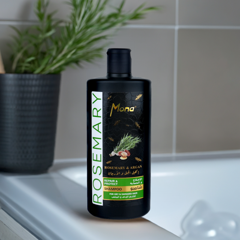 Mona Rosemary and Argan Strengthening Shampoo: Cleanses and Helps Strengthen Dry & brittle Hair - Volumizing Formula for Thicker Healthier Hair with Rosemary Essential Oil -Reduce Frizz and Add Shine to Damaged Hair for Men & Women 440ML