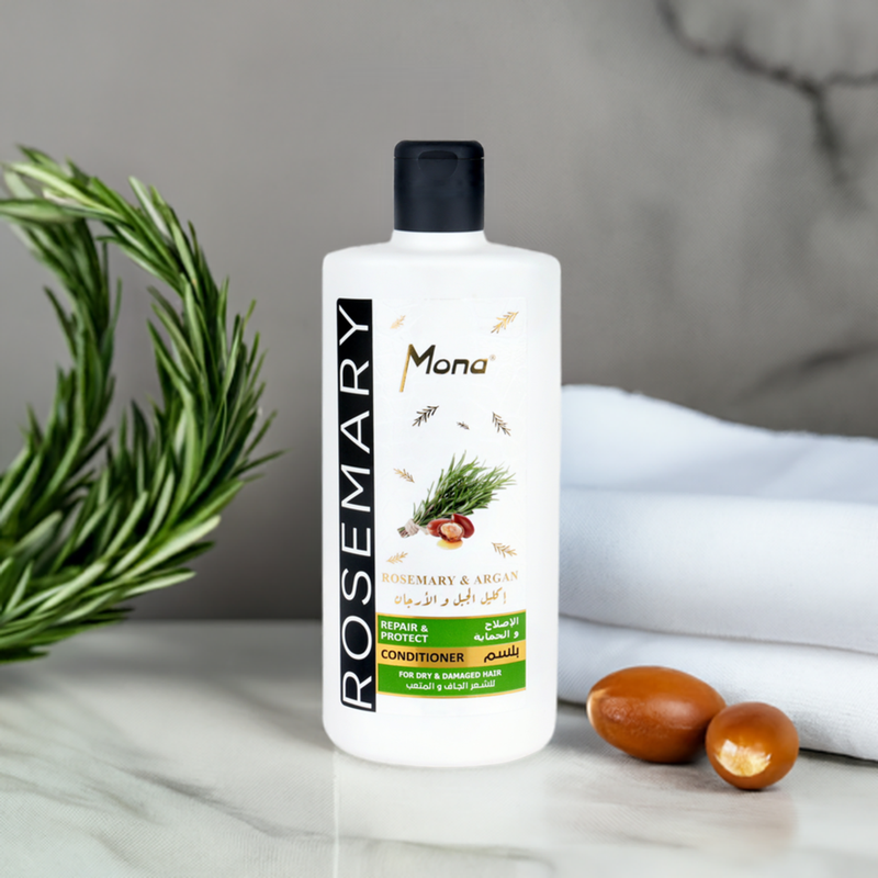 Mona Rosemary and Argan Strengthening Conditioner: Helps Strengthen Dry & brittle Hair - Volumizing Formula for Thicker Healthier Hair with Rosemary Essential Oil -Reduce Frizz and Add Shine to Damaged Hair for Men & Women 440ML