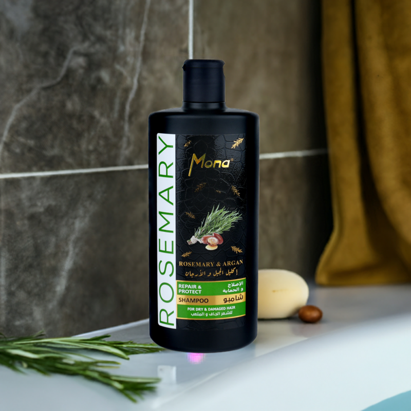 Mona Rosemary and Argan Strengthening Shampoo: Cleanses and Helps Strengthen Dry & brittle Hair - Volumizing Formula for Thicker Healthier Hair with Rosemary Essential Oil -Reduce Frizz and Add Shine to Damaged Hair for Men & Women 440ML
