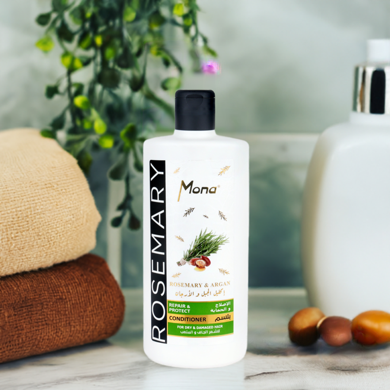 Mona Rosemary and Argan Strengthening Conditioner: Helps Strengthen Dry & brittle Hair - Volumizing Formula for Thicker Healthier Hair with Rosemary Essential Oil -Reduce Frizz and Add Shine to Damaged Hair for Men & Women 440ML