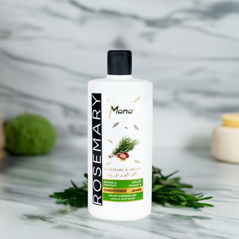 Mona Rosemary and Argan Strengthening Conditioner: Helps Strengthen Dry & brittle Hair - Volumizing Formula for Thicker Healthier Hair with Rosemary Essential Oil -Reduce Frizz and Add Shine to Damaged Hair for Men & Women 440ML