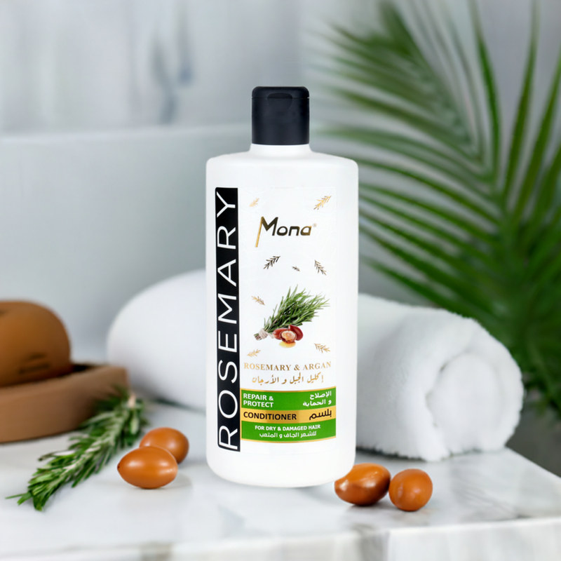 Mona Rosemary and Argan Strengthening Conditioner: Helps Strengthen Dry & brittle Hair - Volumizing Formula for Thicker Healthier Hair with Rosemary Essential Oil -Reduce Frizz and Add Shine to Damaged Hair for Men & Women 440ML