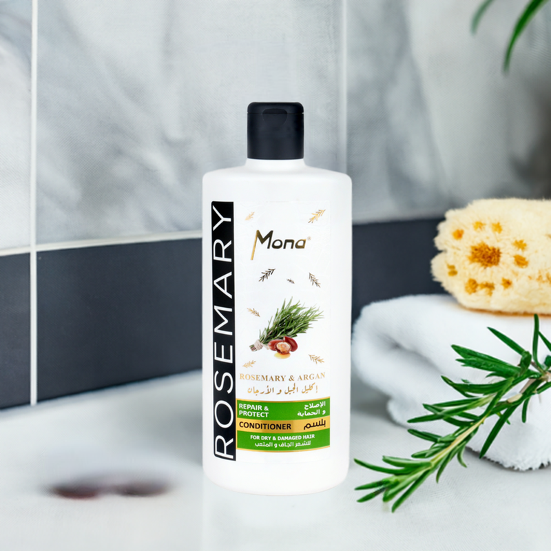 Mona Rosemary and Argan Strengthening Conditioner: Helps Strengthen Dry & brittle Hair - Volumizing Formula for Thicker Healthier Hair with Rosemary Essential Oil -Reduce Frizz and Add Shine to Damaged Hair for Men & Women 440ML