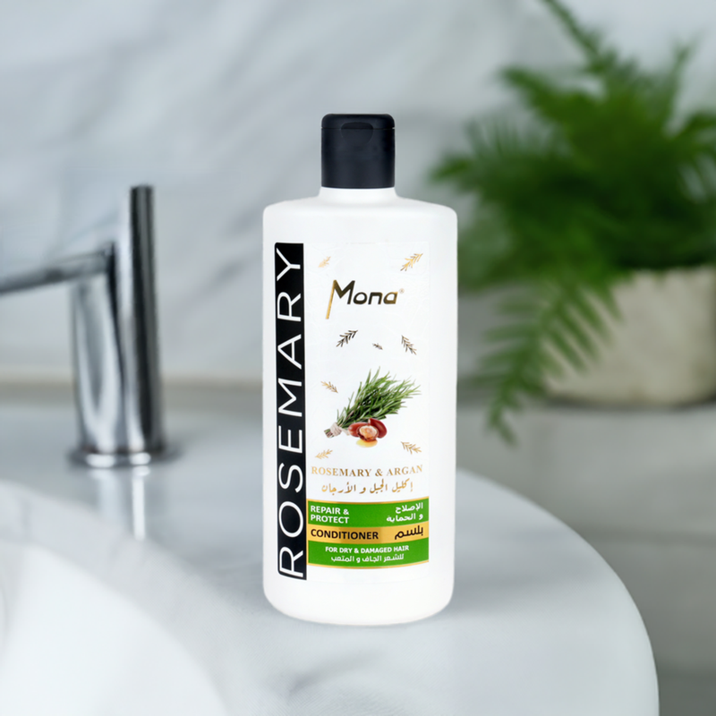 Mona Rosemary and Argan Strengthening Conditioner: Helps Strengthen Dry & brittle Hair - Volumizing Formula for Thicker Healthier Hair with Rosemary Essential Oil -Reduce Frizz and Add Shine to Damaged Hair for Men & Women 440ML