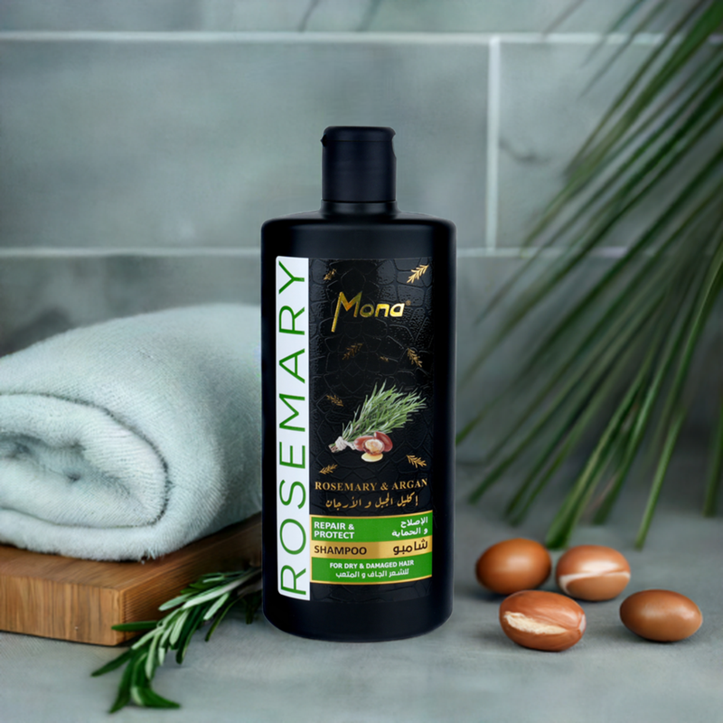 Mona Rosemary and Argan Strengthening Shampoo: Cleanses and Helps Strengthen Dry & brittle Hair - Volumizing Formula for Thicker Healthier Hair with Rosemary Essential Oil -Reduce Frizz and Add Shine to Damaged Hair for Men & Women 440ML
