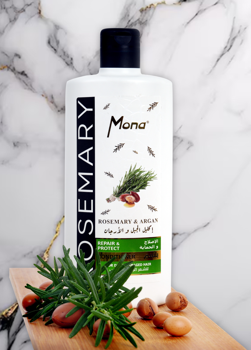 Mona Rosemary and Argan Strengthening Conditioner: Helps Strengthen Dry & brittle Hair - Volumizing Formula for Thicker Healthier Hair with Rosemary Essential Oil -Reduce Frizz and Add Shine to Damaged Hair for Men & Women 440ML
