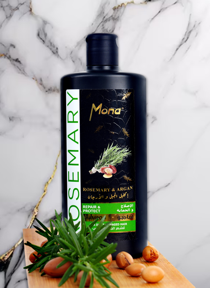 Mona Rosemary and Argan Strengthening Shampoo: Cleanses and Helps Strengthen Dry & brittle Hair - Volumizing Formula for Thicker Healthier Hair with Rosemary Essential Oil -Reduce Frizz and Add Shine to Damaged Hair for Men & Women 440ML